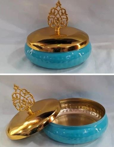 5 Inch Turquoise Hammered Metal Dry Fruit Jar