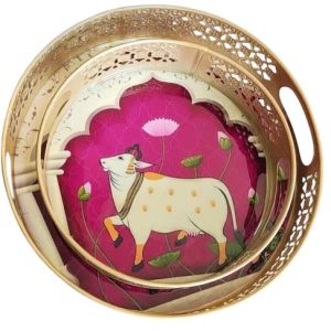 Pichwai Art Metal Tray Set of 2 (10" & 8")
