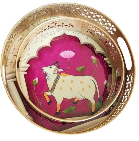 Pichwai Art Metal Tray Set of 2 (10" & 8")