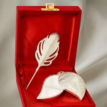 German Silver Bell & Diya Pooja Gift Set with Velvet Box - Ideal for Diwali/Housewarming Return Gifts