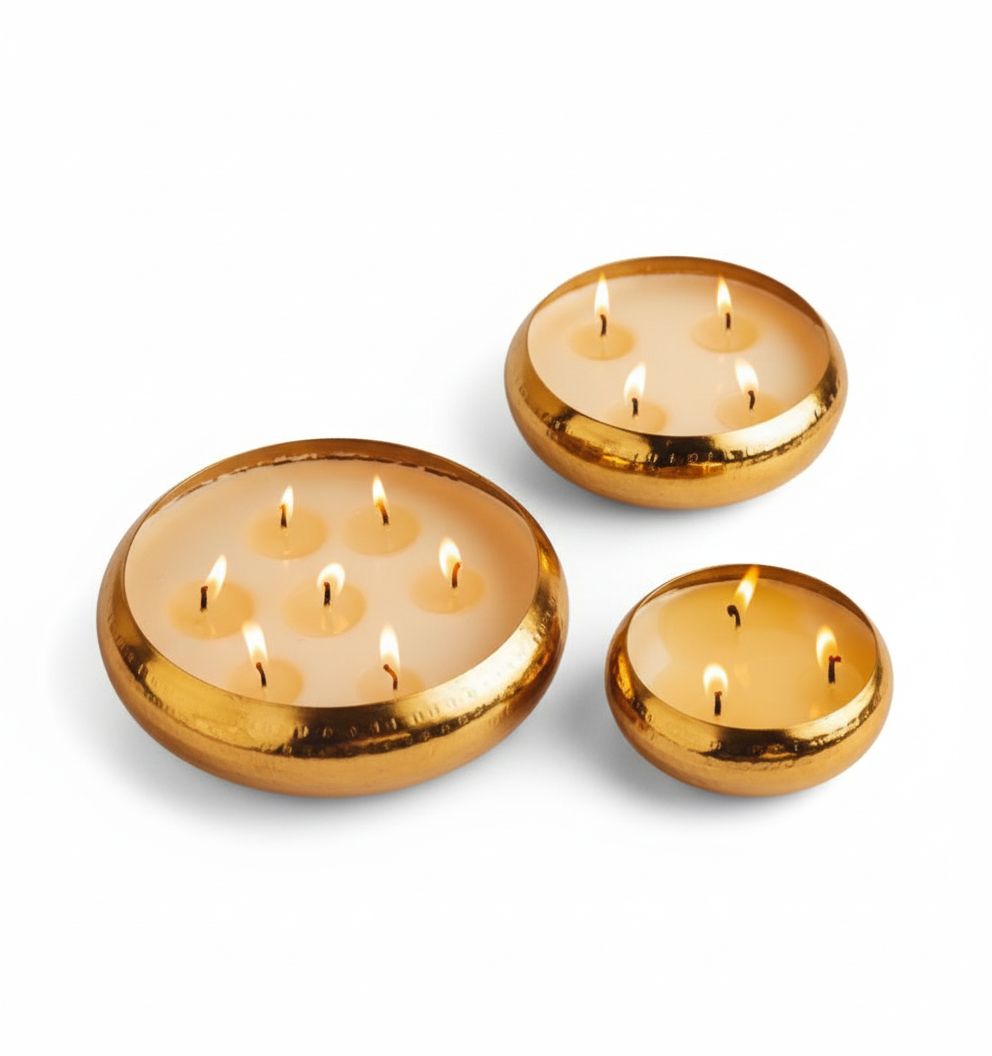 Gold Plated Candle Holder, Designer Centerpiece Bowl, Urli Bowl, Luxury Deepam Holder