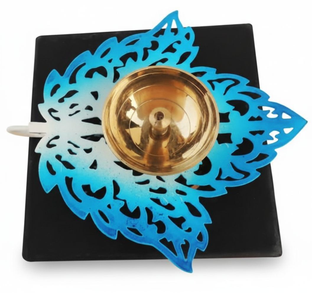 "4-inch decorative metal Diya in a customizable gift box, ideal for corporate or wedding favors."