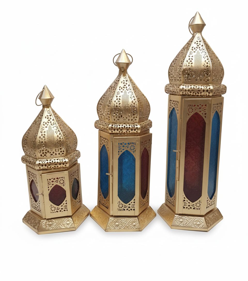 Decorative Lantern, Metal Candle Holder, Gold Tealight Lantern, Home Accent Light, Deepam, Hanging Lamp