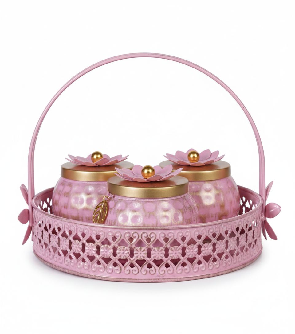 8-Inch Luxury Gift Basket with 4 Designer 4-Inch Dry Fruit Jars - Premium Metal Hamper