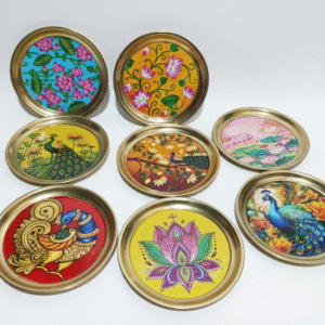 Pichwai Art Hand-Painted 8-Inch Pooja Thali/Decorative Plates Set (Set of 8) - Traditional Indian Festival, Home Decor & Gift Items