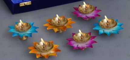 3-Inch Designer Brass Diya / Deepam – Single Piece, Vibrant Color Finish